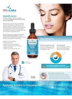 QRxLabs QRxLabs Hydrolific Serum - Hyaluronic Acid Serum Boosted with Vitamin B5 - Formulated for Dermal Penetration & Hydration - Skin Moisturizing Serum - Hyaluronic Acid Serum for Face - Hydrating Serum  - Image 5