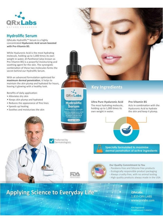QRxLabs Hydrolific Serum - Hyaluronic Acid Serum Boosted with Vitamin B5 - Formulated for Dermal Penetration & Hydration - Skin Moisturizing Serum - Hyaluronic Acid Serum for Face - Hydrating Serum - Image 5