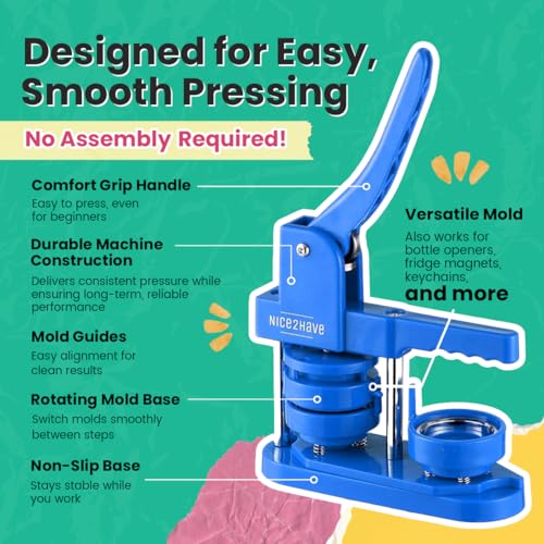 nice2have Button Maker Machine 2.25 Inch Pin Maker Kit - Single Mold, 100 Buttons, 5 Fridge Magnets, 5 Bottle Openers, Cutters, and 500+ Button Designs for DIY Crafts (Blue) - Image 4