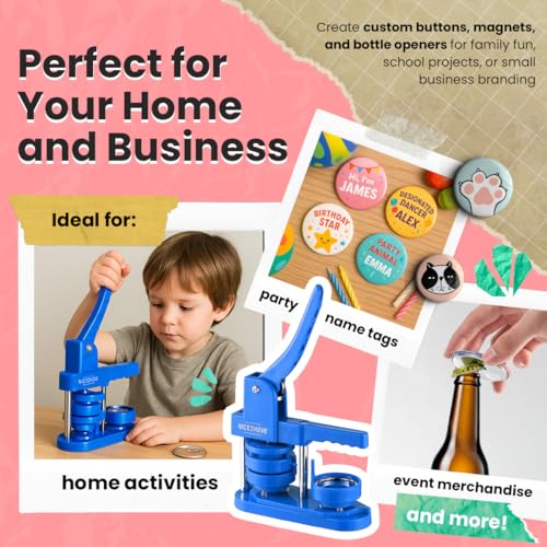 nice2have Button Maker Machine 2.25 Inch Pin Maker Kit - Single Mold, 100 Buttons, 5 Fridge Magnets, 5 Bottle Openers, Cutters, and 500+ Button Designs for DIY Crafts (Blue) - Image 5
