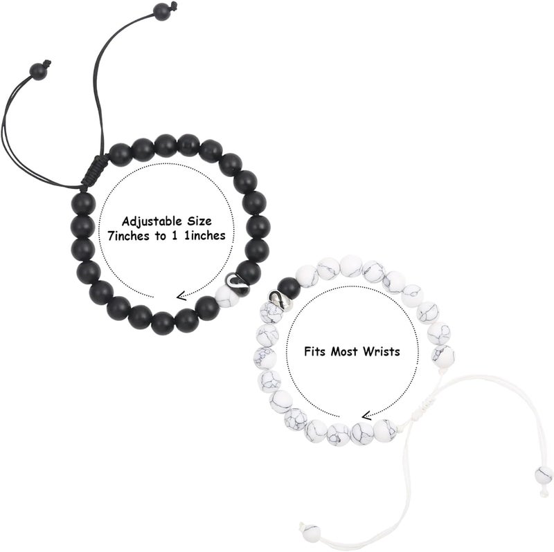 Zikra 2 Pcs Magnetic Couple Bracelets Matching Heart Charms Adjustable Relationship Distance Connecting Bracelets, Two-Wire Strong Couples Friendship Bracelet Beads Valentines Day Gifts for His and Her - Image 5