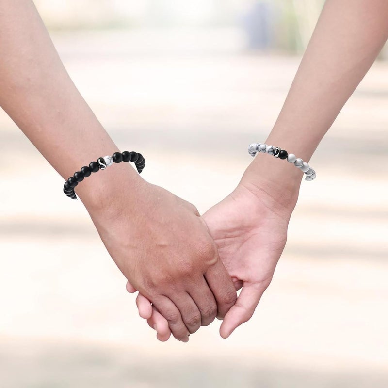 Zikra 2 Pcs Magnetic Couple Bracelets Matching Heart Charms Adjustable Relationship Distance Connecting Bracelets, Two-Wire Strong Couples Friendship Bracelet Beads Valentines Day Gifts for His and Her - Image 3