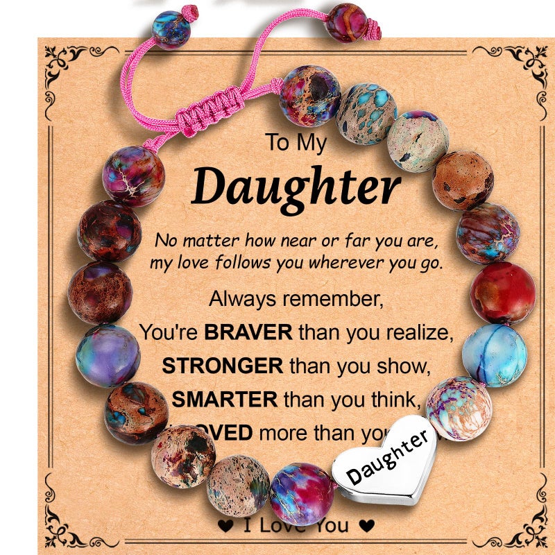 Esrial Daughter Granddaughter Gifts - Heart Natural Stone Beaded Bracelet for Girls, Christmas Valentines Easter Birthday Jewelry Gifts for Girls Daughter Granddaughterï¼ˆColorful Imperial Jasperï¼‰ - Image 1