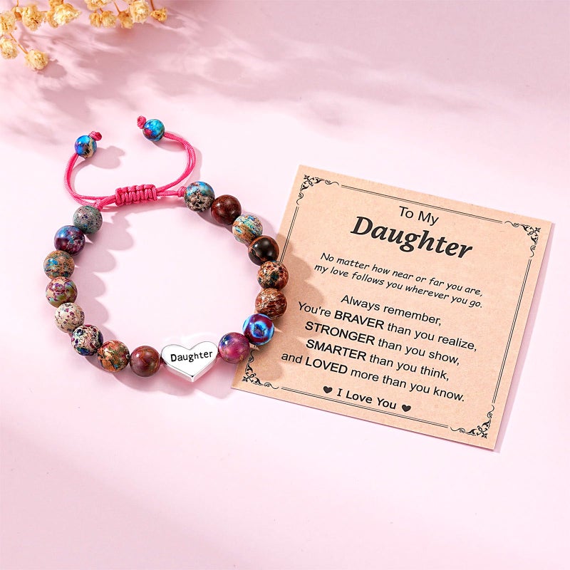 Esrial Daughter Granddaughter Gifts - Heart Natural Stone Beaded Bracelet for Girls, Christmas Valentines Easter Birthday Jewelry Gifts for Girls Daughter Granddaughterï¼ˆColorful Imperial Jasperï¼‰ - Image 2