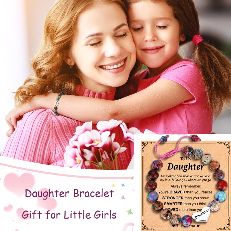Esrial Daughter Granddaughter Gifts - Heart Natural Stone Beaded Bracelet for Girls, Christmas Valentines Easter Birthday Jewelry Gifts for Girls Daughter Granddaughterï¼ˆColorful Imperial Jasperï¼‰ - Image 3
