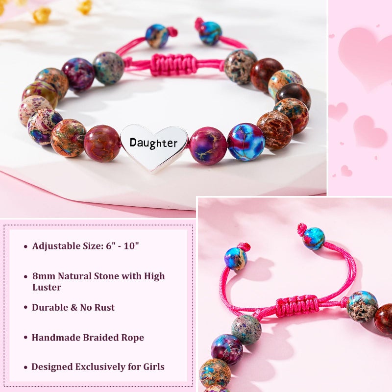 Esrial Daughter Granddaughter Gifts - Heart Natural Stone Beaded Bracelet for Girls, Christmas Valentines Easter Birthday Jewelry Gifts for Girls Daughter Granddaughterï¼ˆColorful Imperial Jasperï¼‰ - Image 4