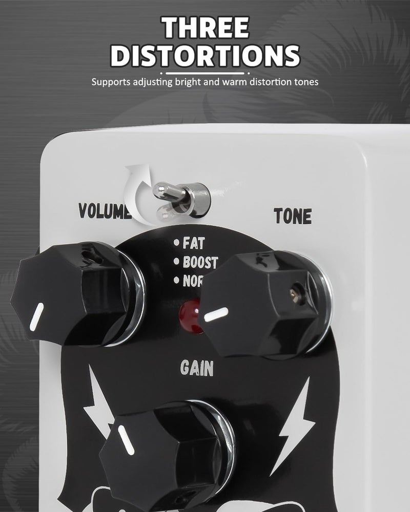 STRICH GREY TUBE Distortion Pedal for Electric Guitar, Distortion 3 Modes Fat, Boost, Normal Classic Crunch 80s Metal/Nu Metal, True Bypass for Electric Guitar, White - Image 3