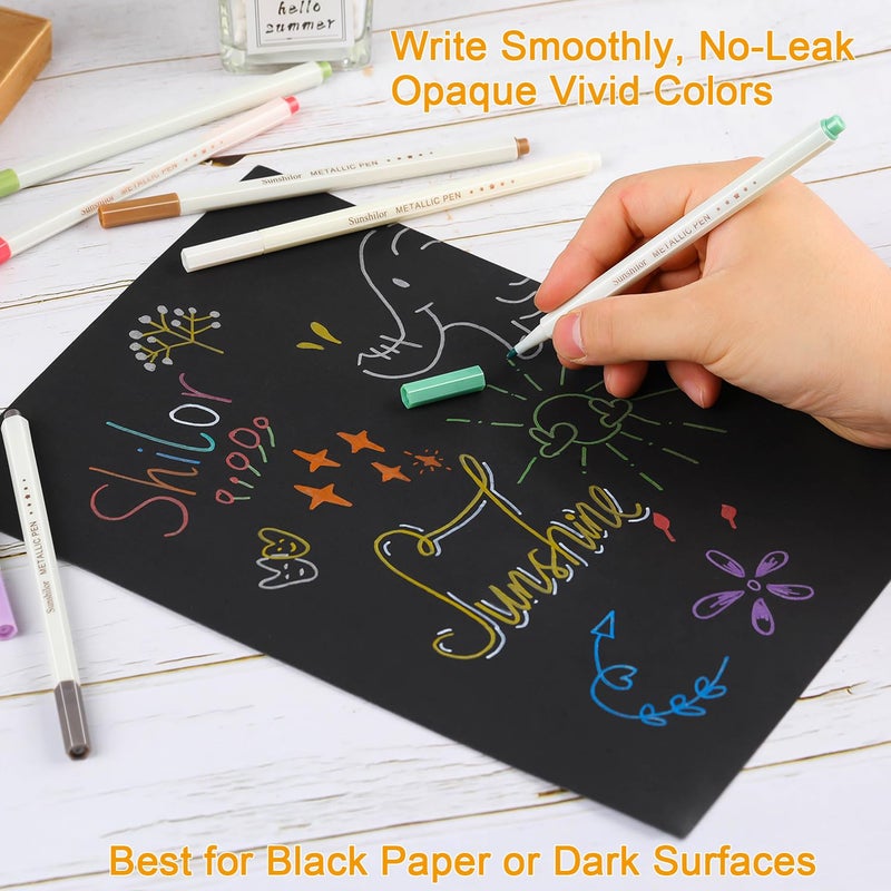 Sunshilor Metallic Markers Fine Point Metallic Marker Pens for Black Paper, Rock Painting, Easter Egg, Halloween Pumpkin, Card Making, Metal, Ceramic, Wine Glass, Set of 12 - Image 4