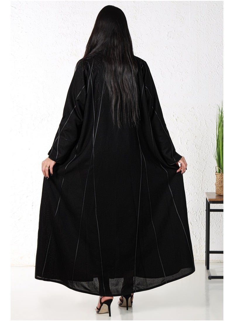 alwan aljamal - Black abaya with silver threads - Image 1