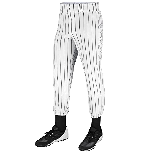 Champro Traditional Fit Triple Crown Classic Baseball Pants with Knitin Pinstripes and Reinforced Sliding Areas White Black pin Large - Image 1