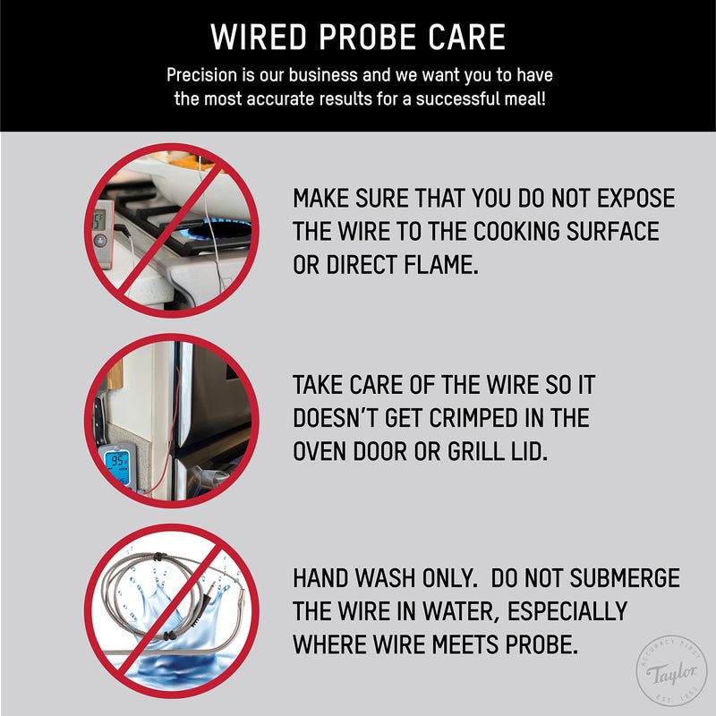 Taylor Programmable Instant Read Wired Probe Digital Meat Food Grill BBQ Cooking Kitchen Thermometer with Alarm, White - Image 5