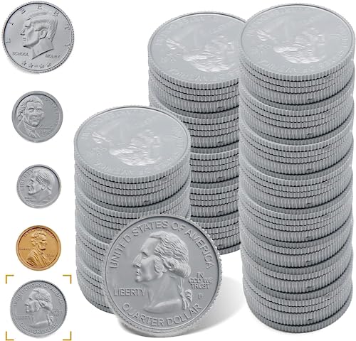 YTYOTO 100 Pcs Fake Coins for Kids Learning 100 Quarters Plastic Play Coins for Teaching for Kids Pretend Play Store Or Cash Register - Image 1