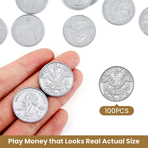 YTYOTO 100 Pcs Fake Coins for Kids Learning 100 Quarters Plastic Play Coins for Teaching for Kids Pretend Play Store Or Cash Register - Image 5