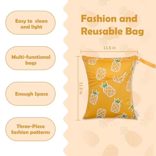 ALVA ALVABABY 3pcs Cloth Diaper Wet Dry Bags Waterproof Reusable with Two Zippered Pockets Travel Beach Pool Daycare Soiled Baby Items Yoga Gym Bag for Swimsuits or Wet Clothes 3LZM23A - Image 3