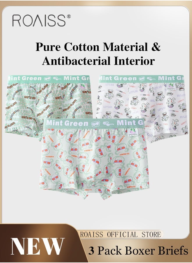 roaiss - 3 Pack Men's Cotton Breathable Mid Rise Boxer Briefs Antibacterial Print Underwear - Image 1