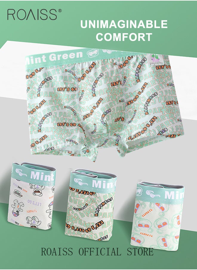 roaiss - 3 Pack Men's Cotton Breathable Mid Rise Boxer Briefs Antibacterial Print Underwear - Image 1