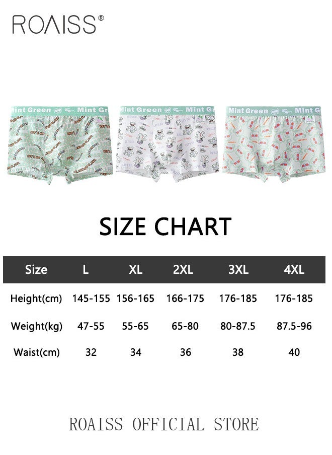 roaiss - 3 Pack Men's Cotton Breathable Mid Rise Boxer Briefs Antibacterial Print Underwear - Image 1