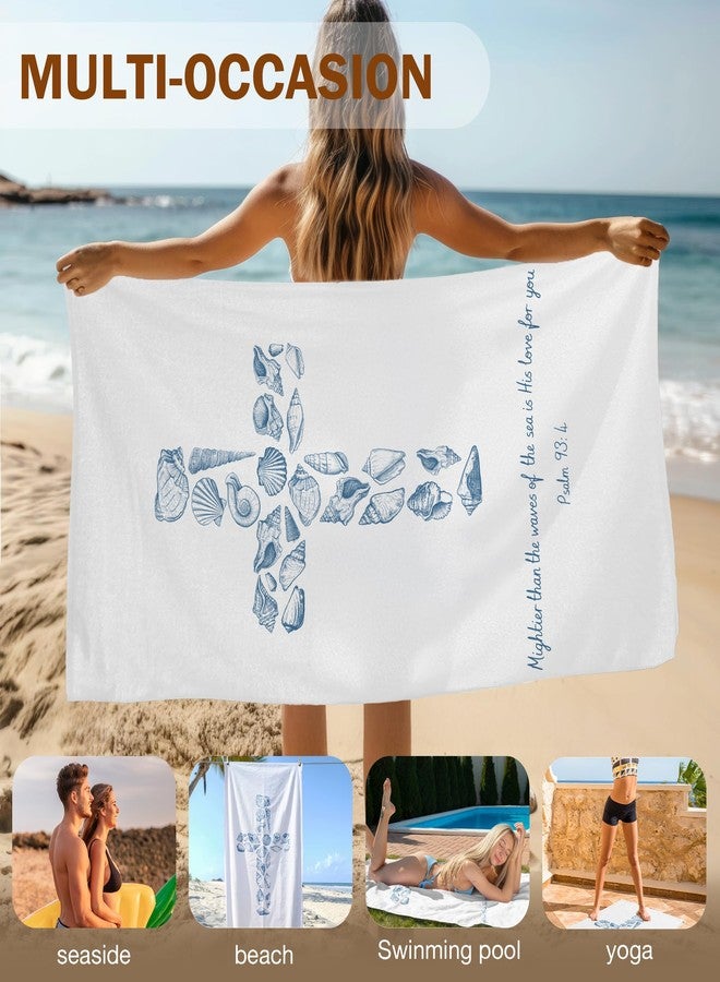 FIicy Blue Seashell Cross Christian Beach Towel, Seashell Cross Pool Towels, Christian Bible Coastal Large Beach Bath Travel Towels for Bathroom Swimming Camping, Nautical Bathroom Decor, 30x60in - Image 5