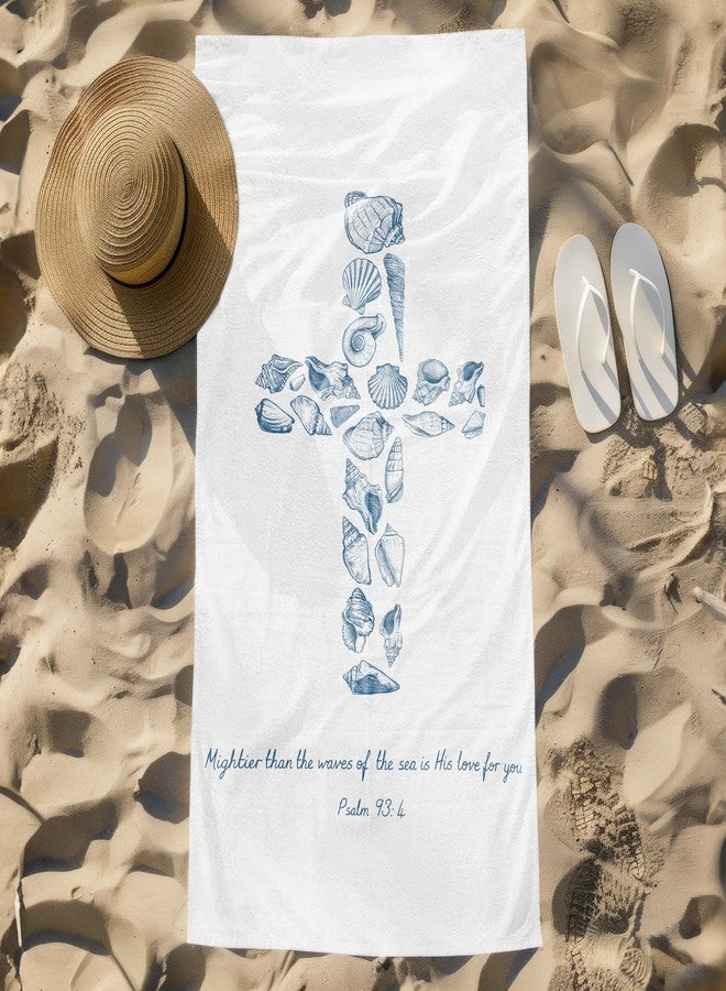 FIicy Blue Seashell Cross Christian Beach Towel, Seashell Cross Pool Towels, Christian Bible Coastal Large Beach Bath Travel Towels for Bathroom Swimming Camping, Nautical Bathroom Decor, 30x60in - Image 2