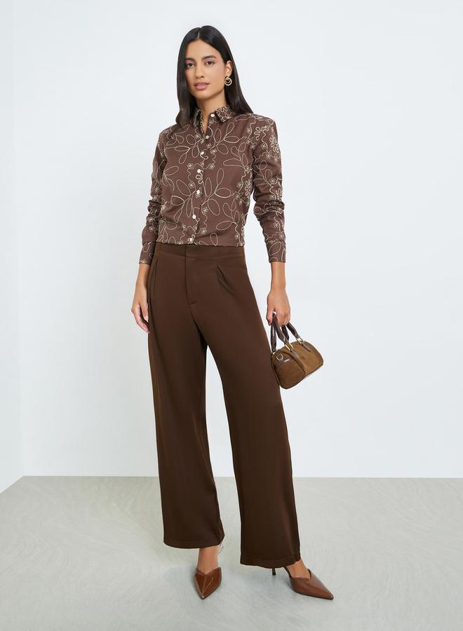 Styli Brown Embroidered Cotton Oversized Shirt - Image 2