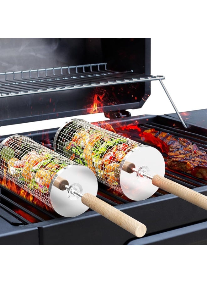 سوفام سلة الشواء المتدلية، مقبض الخشب القابل للإخراج، 304 فولاذ مقاوم للصدأ، أدوات شواء العش، ملحقات التدخين للخضروات، مخيمات الطهي في الهواء الطلق، هدايا عيد الميلاد للرجال الأب الزوج - Image 1