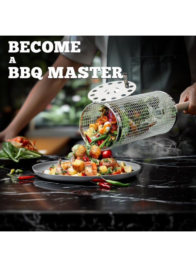 سوفام سلة الشواء المتدلية، مقبض الخشب القابل للإخراج، 304 فولاذ مقاوم للصدأ، أدوات شواء العش، ملحقات التدخين للخضروات، مخيمات الطهي في الهواء الطلق، هدايا عيد الميلاد للرجال الأب الزوج - Image 4