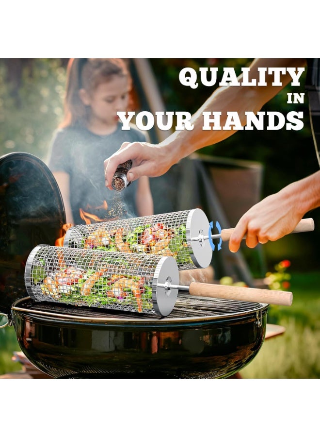 سوفام سلة الشواء المتدلية، مقبض الخشب القابل للإخراج، 304 فولاذ مقاوم للصدأ، أدوات شواء العش، ملحقات التدخين للخضروات، مخيمات الطهي في الهواء الطلق، هدايا عيد الميلاد للرجال الأب الزوج - Image 3