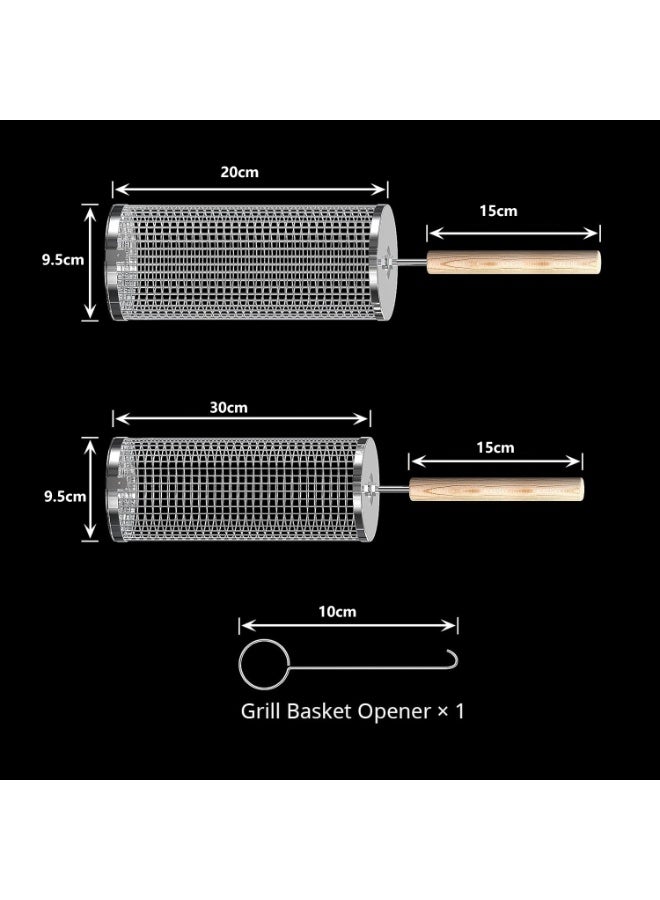 سوفام سلة الشواء المتدلية، مقبض الخشب القابل للإخراج، 304 فولاذ مقاوم للصدأ، أدوات شواء العش، ملحقات التدخين للخضروات، مخيمات الطهي في الهواء الطلق، هدايا عيد الميلاد للرجال الأب الزوج - Image 2