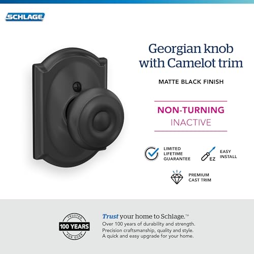 SCHLAGE Lock Company SCHLAGE Knob with Camelot Trim Non-Turning Lock, Matte Black (F170 GEO 622 CAM) - Image 3