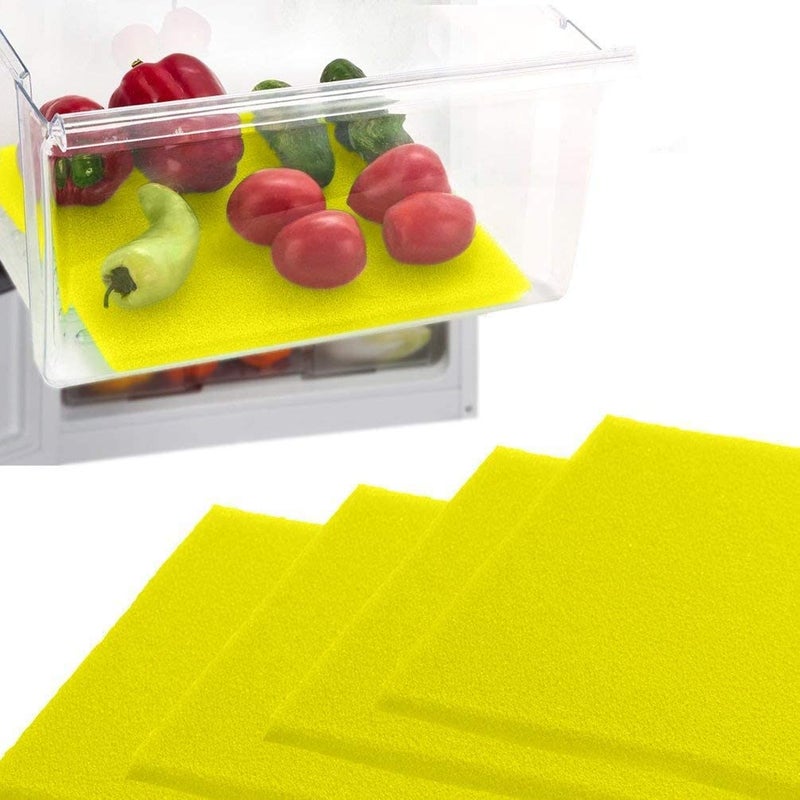 Dualplex Fruit  Veggie Life Extender Liner for Fridge Refrigerator Drawers 12x15 Inches 4 Pack  Extends The Life of Your Produce  Prevents Spoilage Yellow