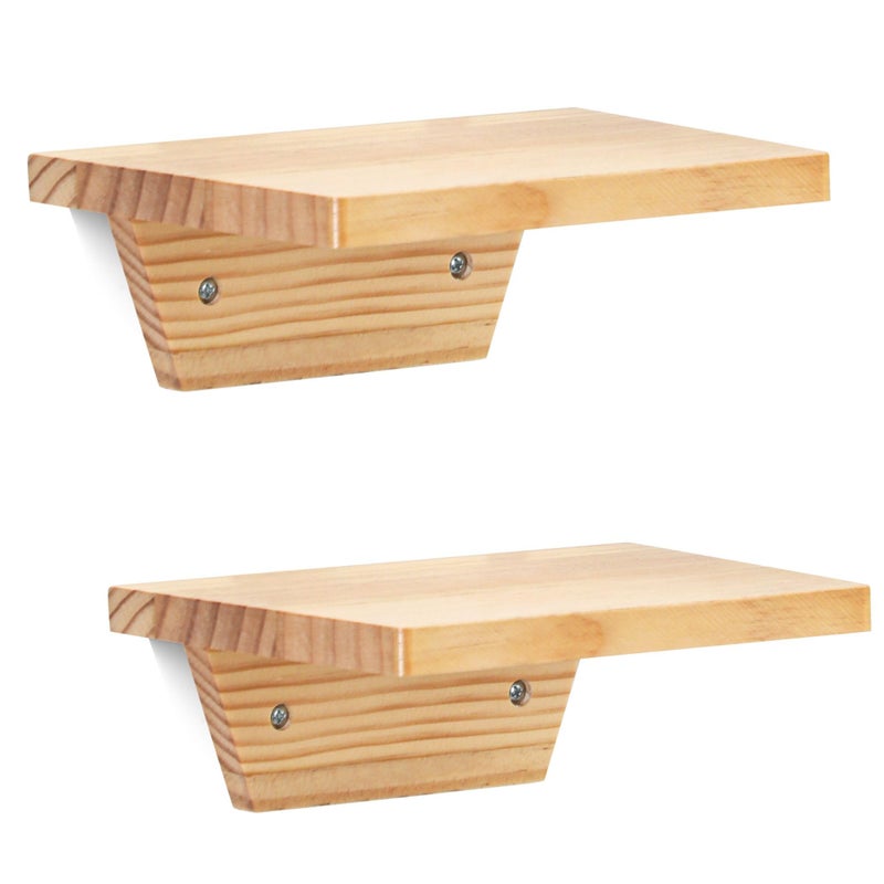 PHOENANCEE Small Floating Shelves,Trapezoid Wall Shelf for Speaker Table Lamp Plants Display,Decorative Wood Ledges Chic for Living Room,Bedroom,Kitchen,Office,Pine,8x6 Inch,2 Packï¼ˆNatural Woodï¼‰ - Image 1