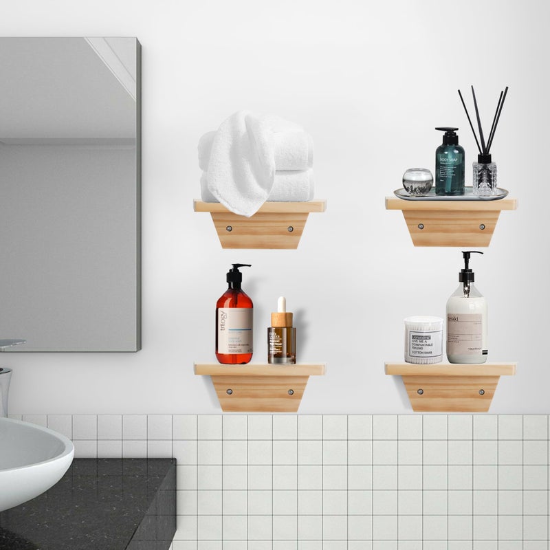 PHOENANCEE Small Floating Shelves,Trapezoid Wall Shelf for Speaker Table Lamp Plants Display,Decorative Wood Ledges Chic for Living Room,Bedroom,Kitchen,Office,Pine,8x6 Inch,2 Packï¼ˆNatural Woodï¼‰ - Image 4
