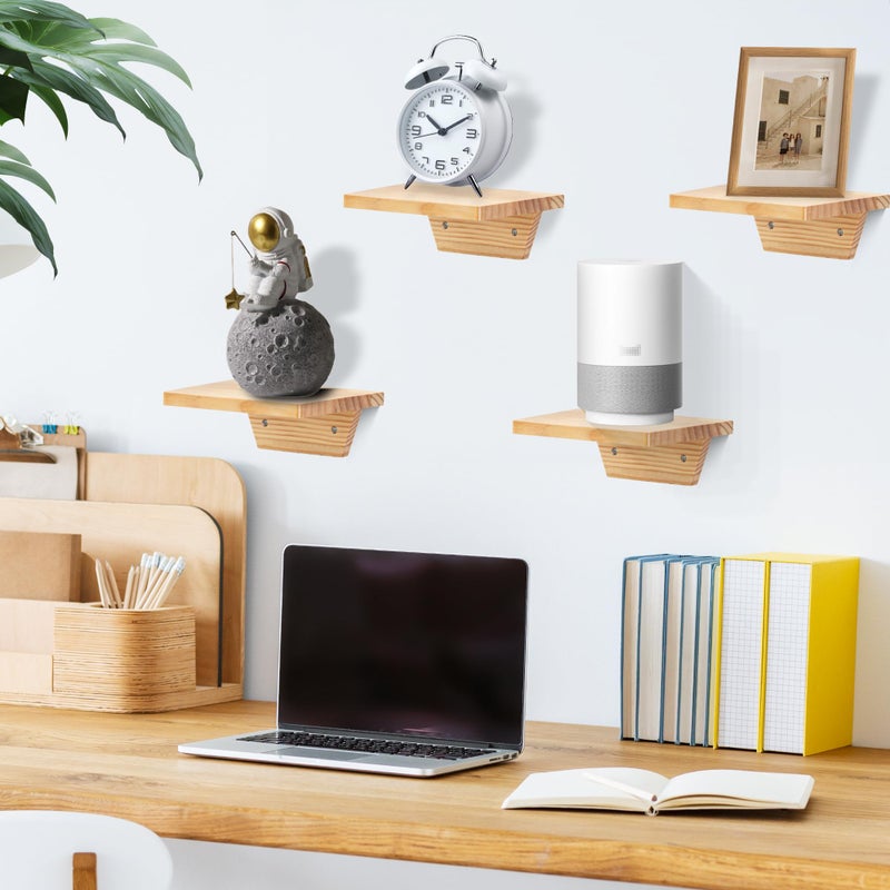 PHOENANCEE Small Floating Shelves,Trapezoid Wall Shelf for Speaker Table Lamp Plants Display,Decorative Wood Ledges Chic for Living Room,Bedroom,Kitchen,Office,Pine,8x6 Inch,2 Packï¼ˆNatural Woodï¼‰ - Image 2