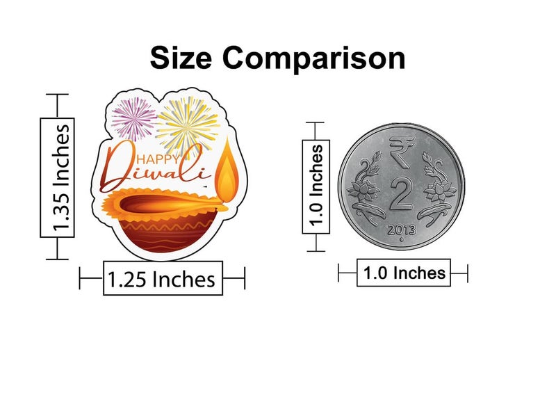 D2c 44-Piece Happy Diwali Premium Diya Stickers – 1.35 Inch Elegant Calligraphy Design with Fireworks & Traditional Patterns, Self-Adhesive Festival Labels (Luxury Diya Art) - Image 2