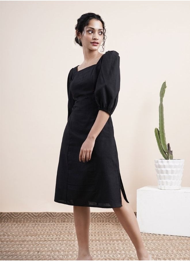 Black square neck dress with bishop sleeves - pzsku/ZA0F1383A322E331CE2B9Z/45/_/1740150778/19a44ab1-b2c6-445b-bb38-af3f5e75a5ca