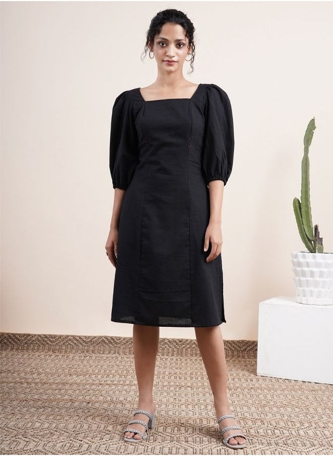 Black square neck dress with bishop sleeves - pzsku/ZA0F1383A322E331CE2B9Z/45/_/1740150778/cb3c293d-6034-4c9c-91e6-eece60c0e55f