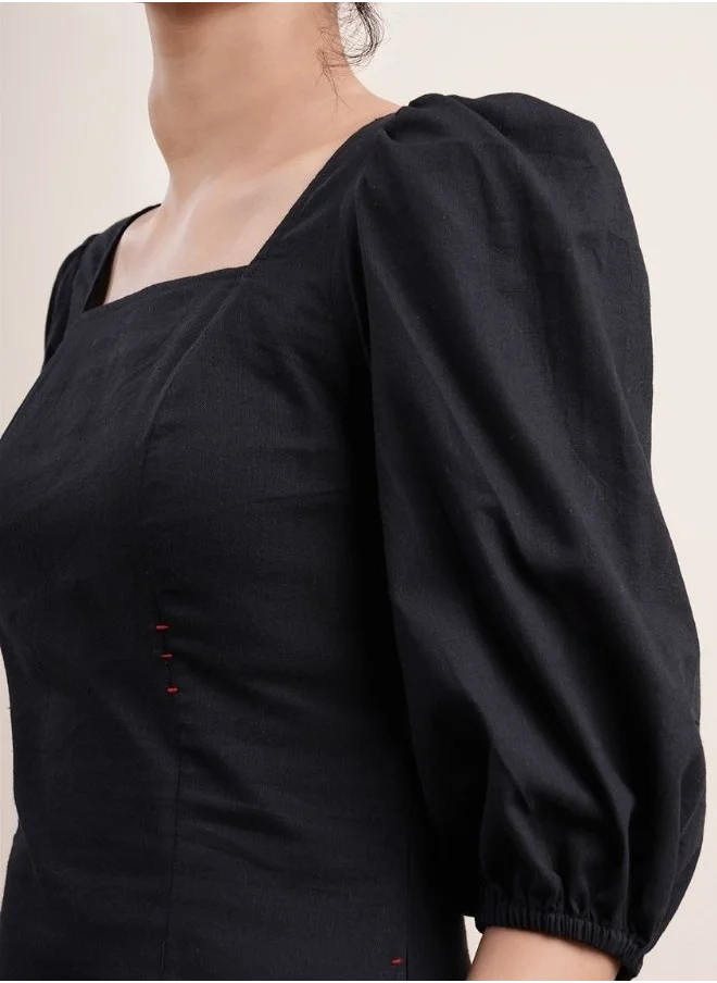 Abhishti Black square neck dress with bishop sleeves