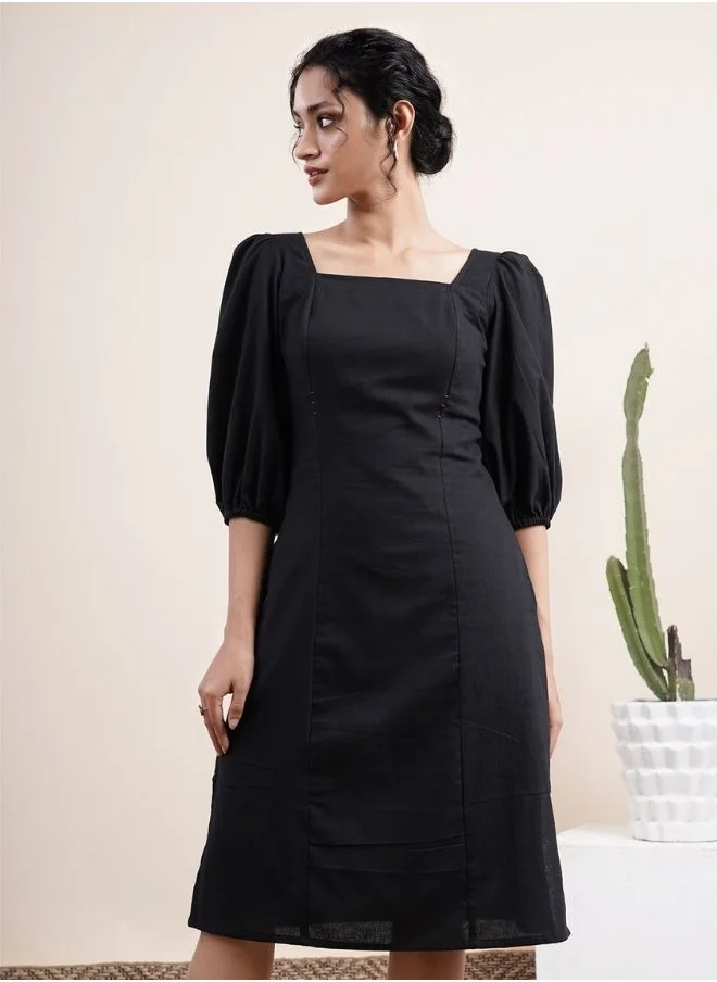 Abhishti Black square neck dress with bishop sleeves