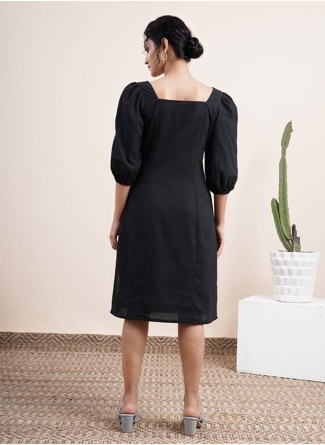 Black square neck dress with bishop sleeves - pzsku/ZA0F1383A322E331CE2B9Z/45/_/1740150818/13c98a0e-ca1f-4521-9946-5996689724ad