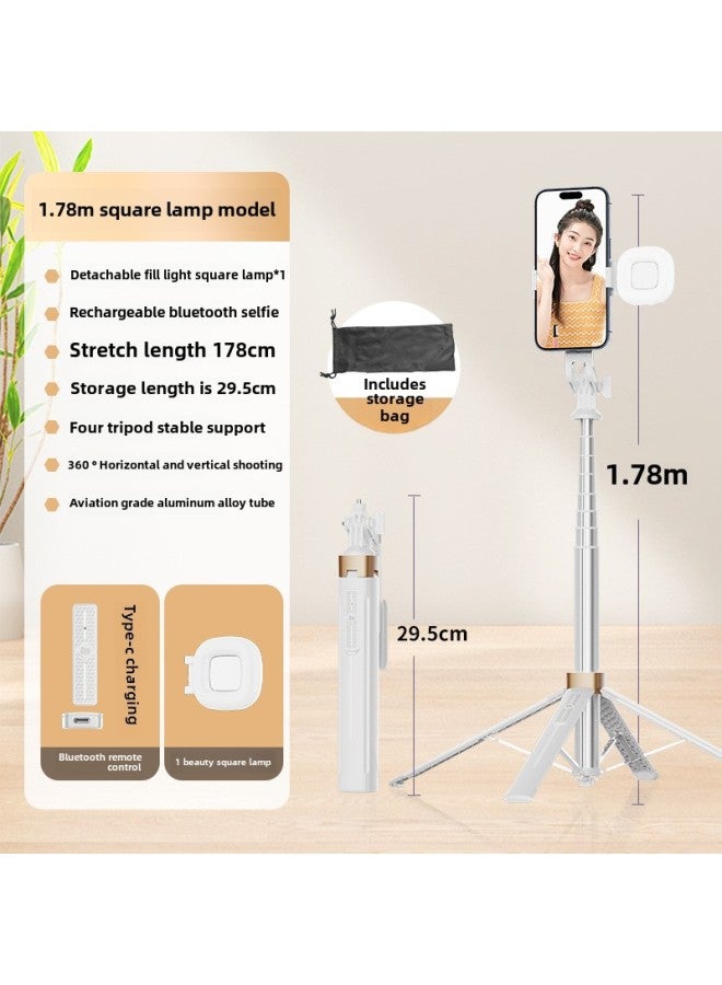 Y Sequence Mobile Phone Selfie Stick Bluetooth Selfie Mobile Phone Live Four-legged Stand Selfie Stick Manufacturers Wholesale-Color:Y17-f2 Single Round Light-white (aluminum Alloy) - Image 1