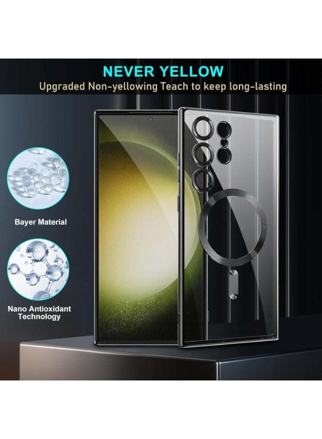 Electroplated Case For Samsung Galaxy S24 Ultra Camera Lens Full Protection Compatible with MagSafe Wireless Charging, Shockproof Soft TPU Phone Magnetic Cover (Black) - Image 2