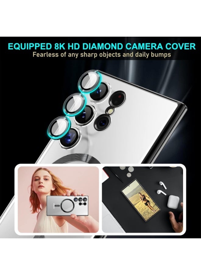 Electroplated Case For Samsung Galaxy S24 Ultra Camera Lens Full Protection Compatible with MagSafe Wireless Charging, Shockproof Soft TPU Phone Magnetic Cover (Black) - Image 5