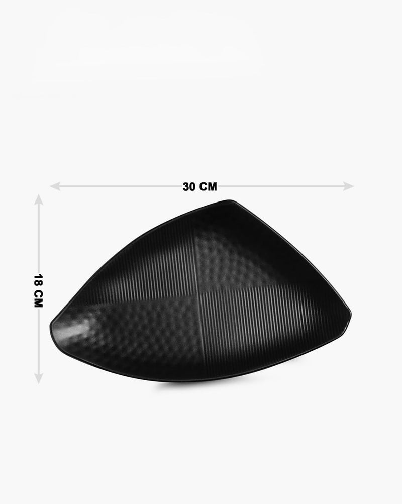 VRCT Melamine Unbreakable Mat Finish Ship Shape Plate Decorative Food Tray for Snacks Starters Kitchen Party Hotels Black, | Striped Triangular Platter - Image 2