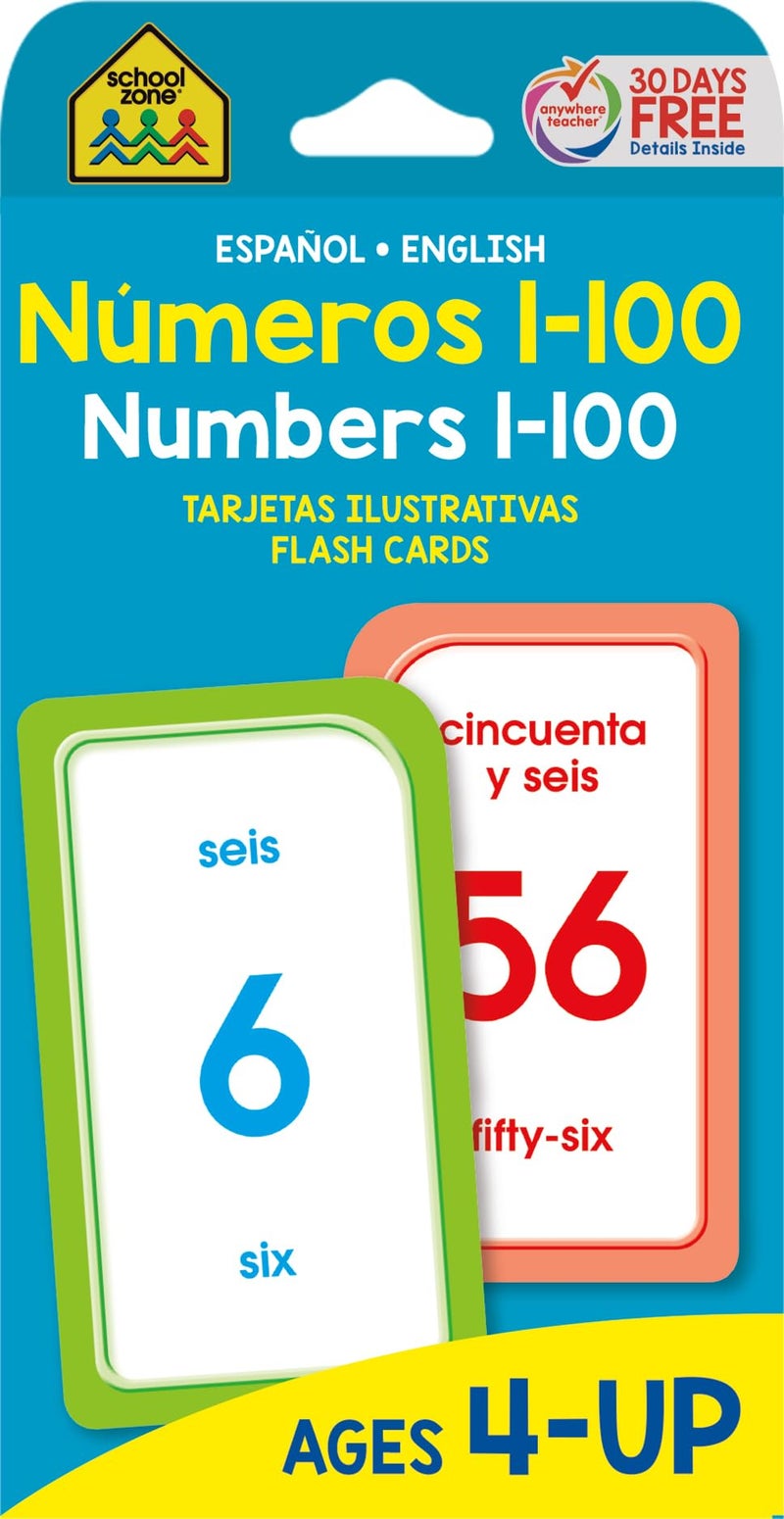 School Zone - Bilingual Numbers 1-100 Flash Cards - Ages 4+, Preschool to Kindergarten, ESL, Language Immersion, Addition, Subtraction, and More (Spanish and English Edition) (Spanish Edition) - Image 1