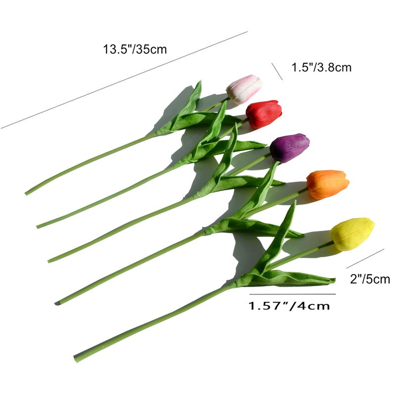 Mandy's Artificial Tulips 20 Stems Multicolor PU Faux Flowers for Valentine's Day and Easter Decorations Wedding Home Decor 13.5 Inch - Image 2