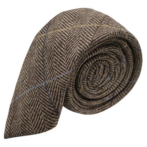 King & Priory Luxury Walnut Brown Herringbone Check Necktie, Tweed - Image 4