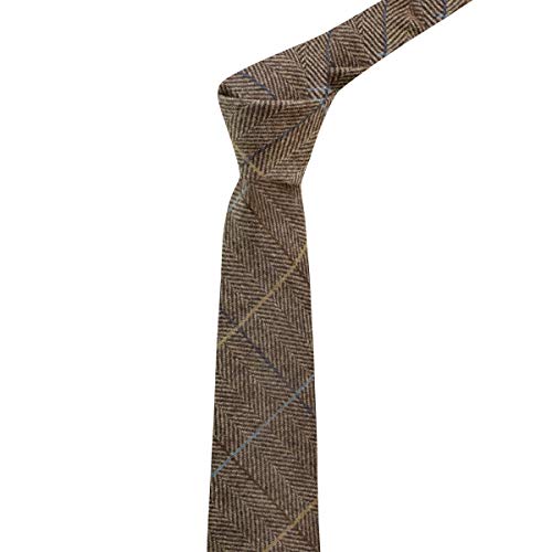 King & Priory Luxury Walnut Brown Herringbone Check Necktie, Tweed - Image 2