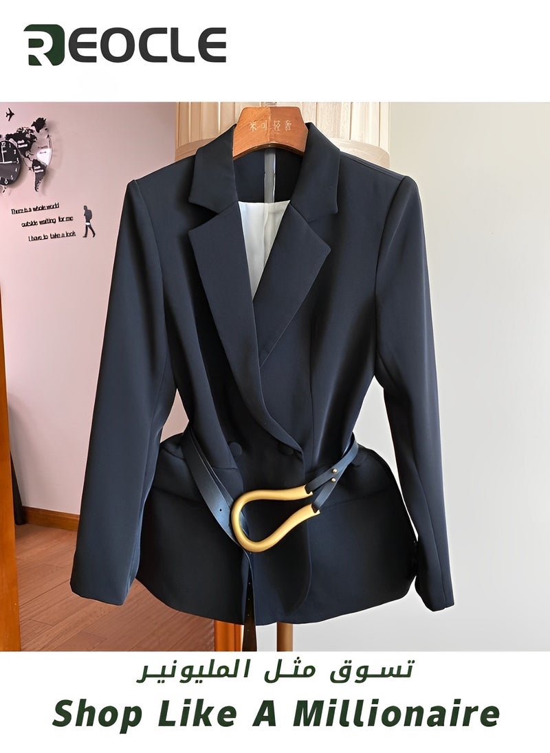 REOCLE - Women Blazer and Skirt Set Suit Business 2 Two Piece Outfits Formal Elegant Office Ladies Jacket Mesh Long Pleated Skirt Clothes - Image 1