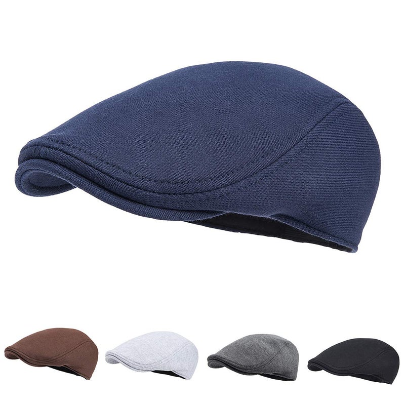 FEINION Men Cotton Newsboy Cap Soft Fit Cabbie Hat (Navy Blue) - Image 4
