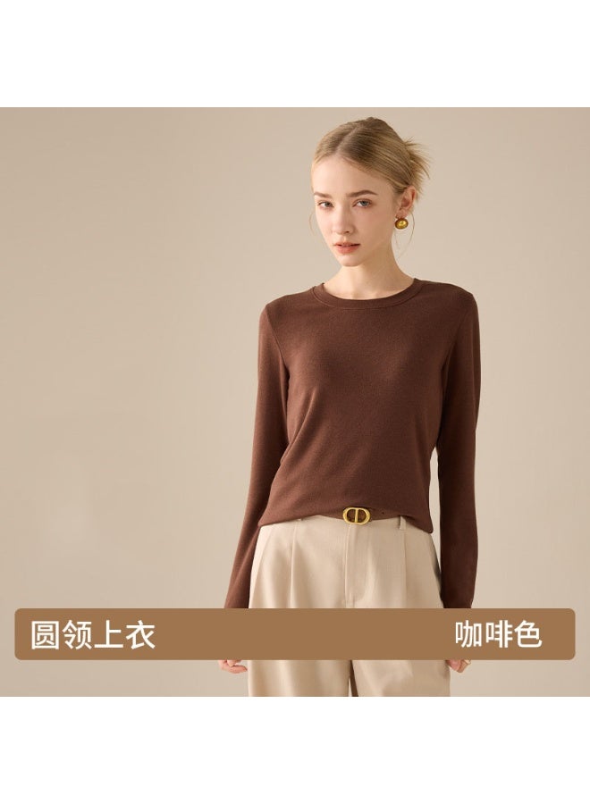 NIBEMINENT Long Sleeve Women's T-Shirt Slim Fit Wool Base Shirt Inner Wear Top Crew Neck T-Shirt Regular Sleeve - Image 1